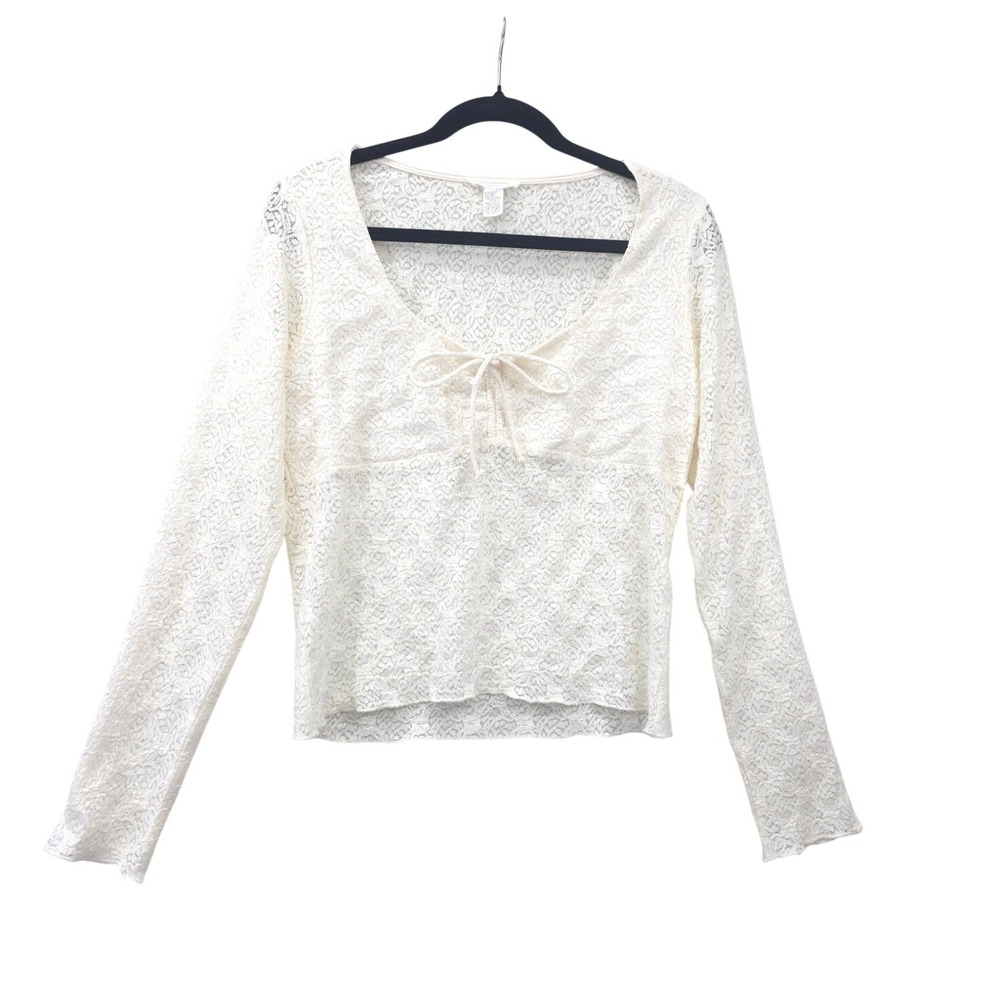 Full Tilt Women Lace Long Sleeve Top XL Ivory Boho Y2K Romantic Coquette Pirate